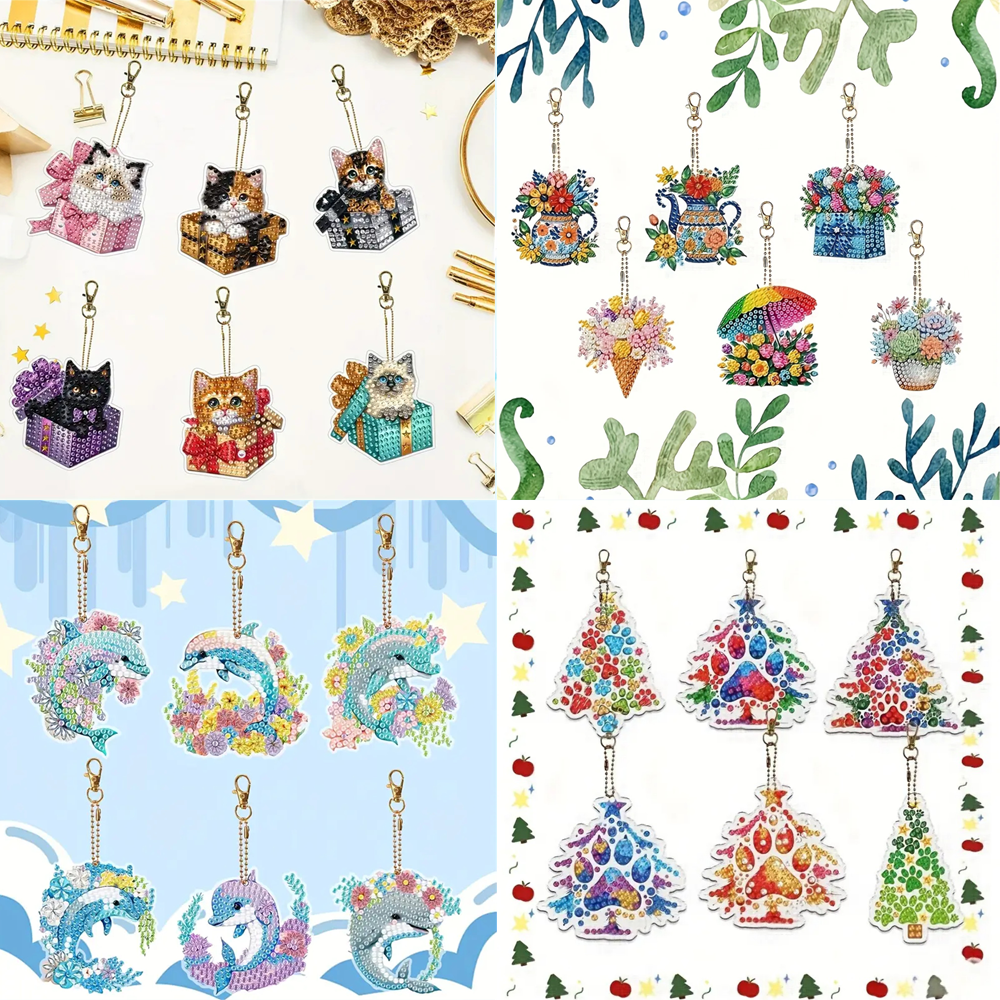 Resin Art Supplies - 6-piece DIY Diamond Keychain - Cat
