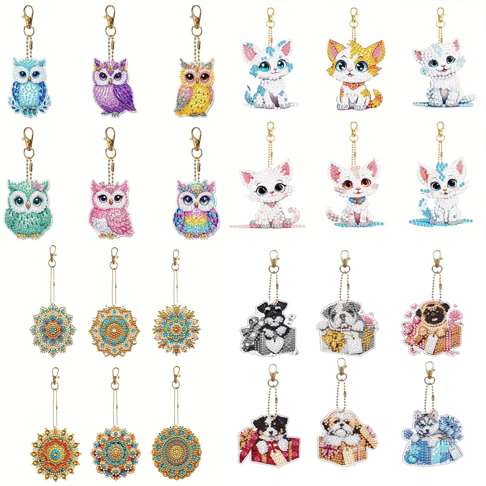 Resin Art Supplies - 6-piece/set DIY Diamond Keychain - Owl