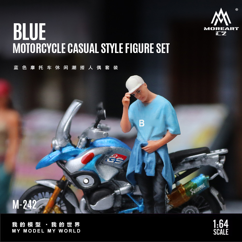 Resin Art Things - *Pre-Order*MoreArt 1/64 Blue Motorcycle Figure Set