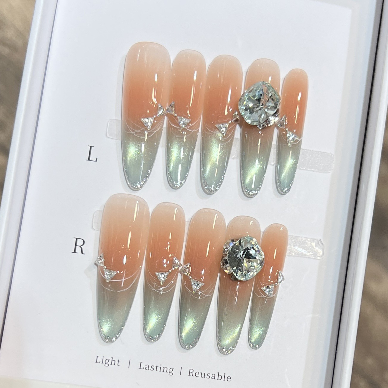 10pcs Long Almond Fake Nails T - đánh giá và giá Resin Art Flower