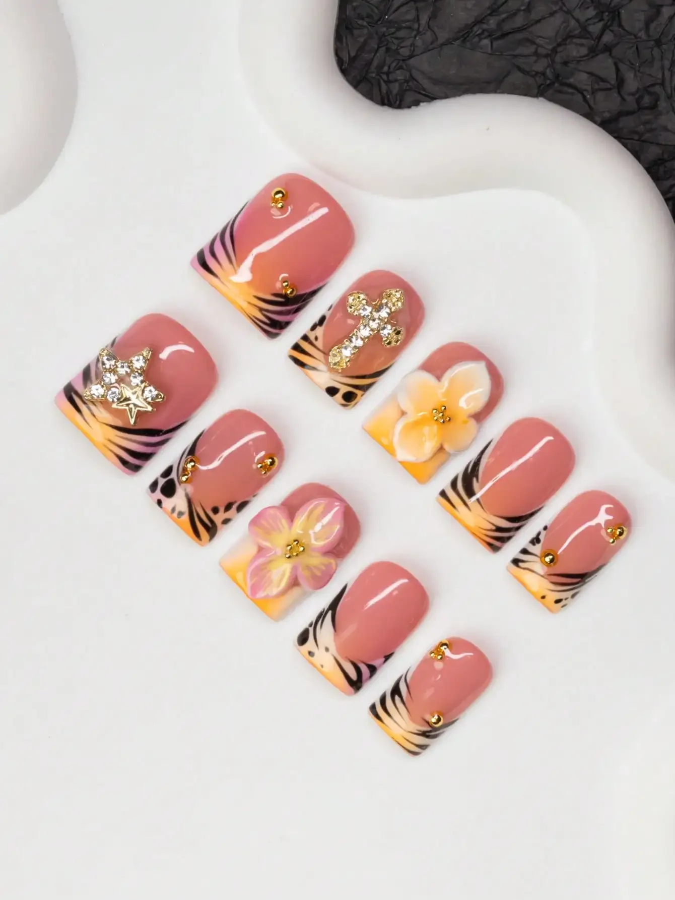 10pcs/Set Handmade Square Nail - đánh giá và giá Resin Art Flower