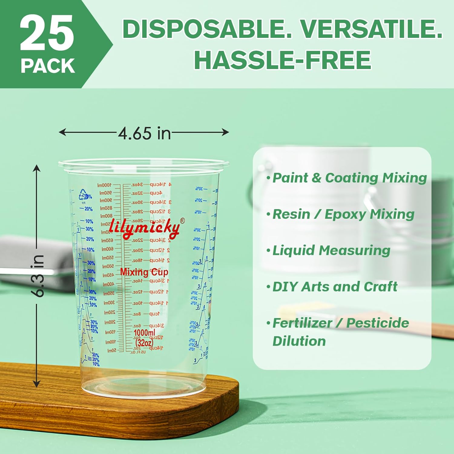 25 Pack 32 oz Plastic Measurin - đánh giá và giá Resin Art Images