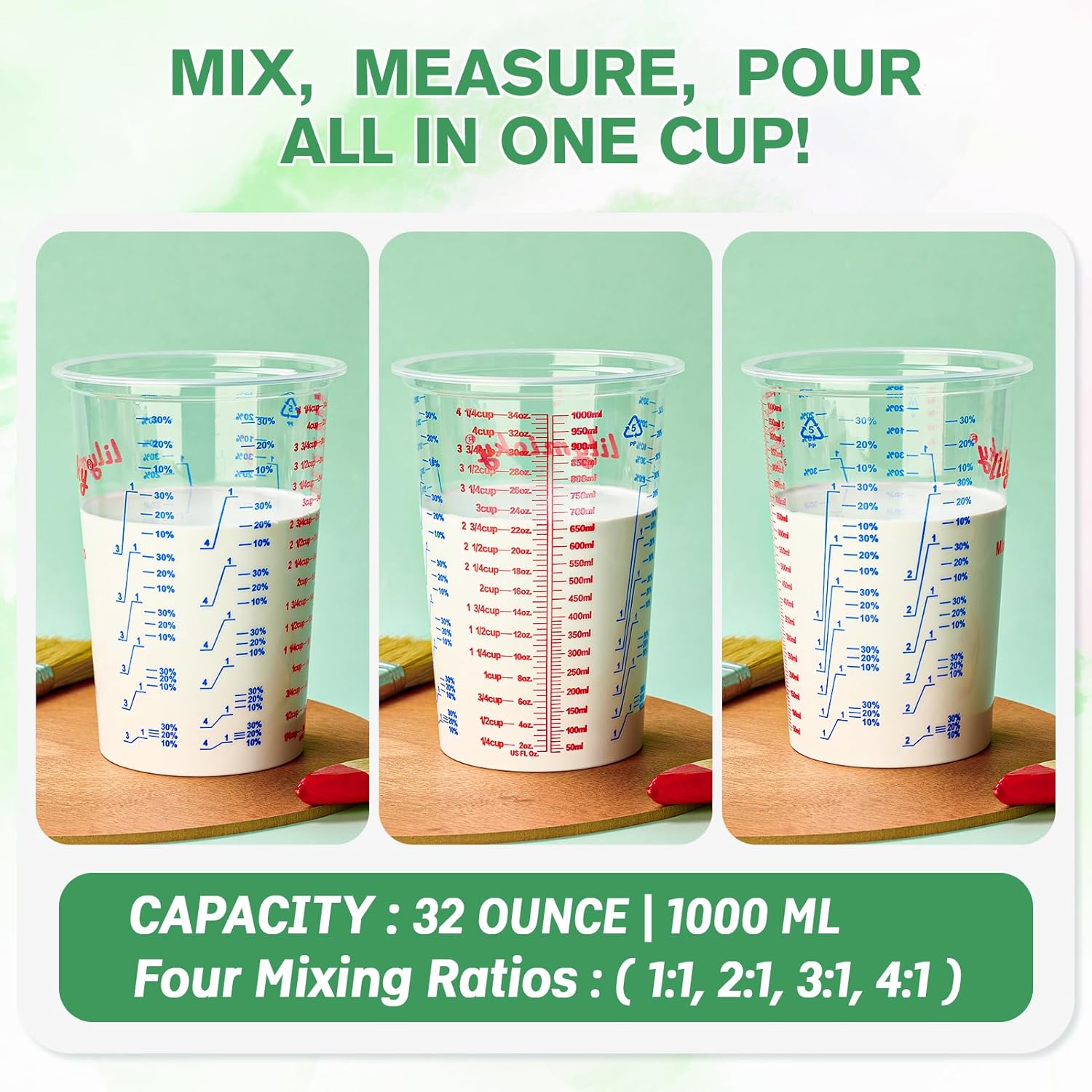 25 Pack 32 oz Plastic Measurin - đánh giá và giá Resin Art Images
