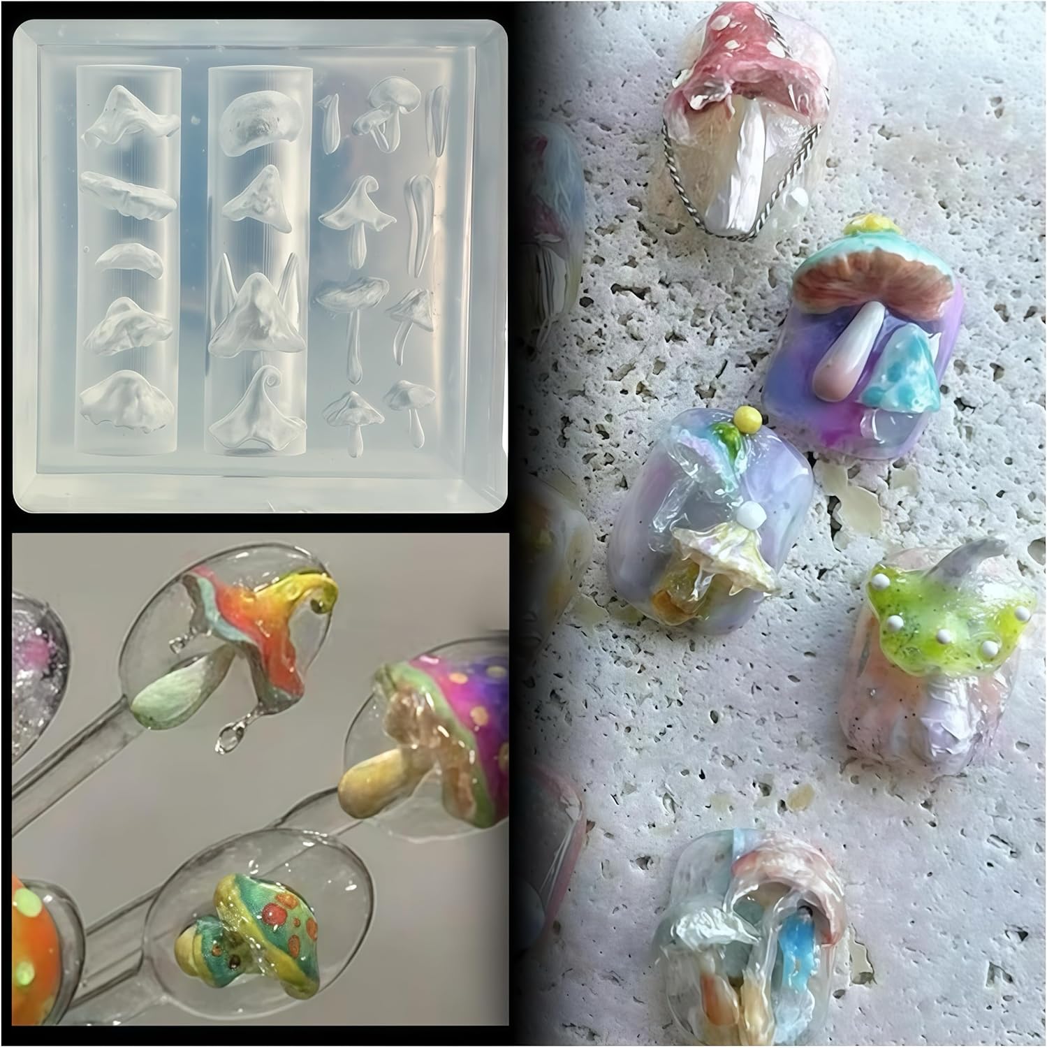 3D Mushroom Nail Mold Silicone - đánh giá và giá Resin Art Images