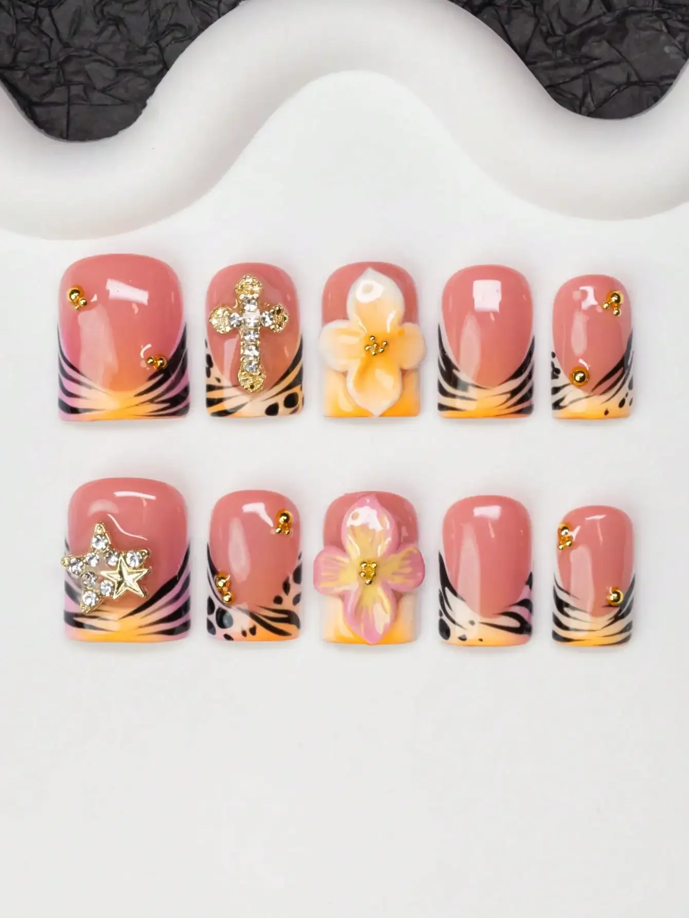 10pcs/Set Handmade Square Nail - đánh giá và giá Resin Art Flower